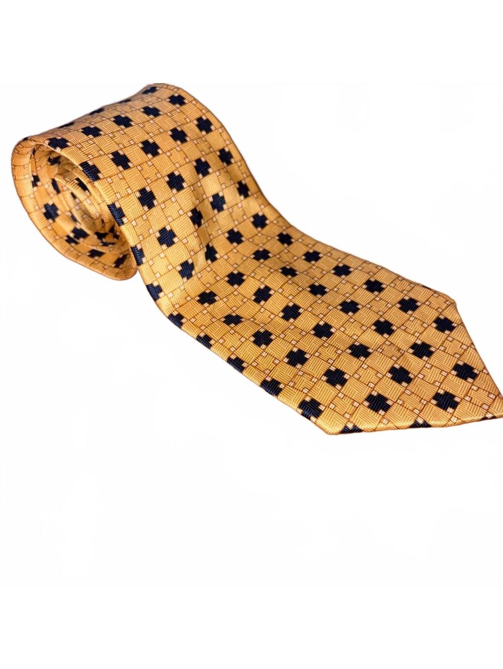 Etienne Aigner Silk Tie Beige Navy Geometric Pattern Quiet Luxury Office Formal